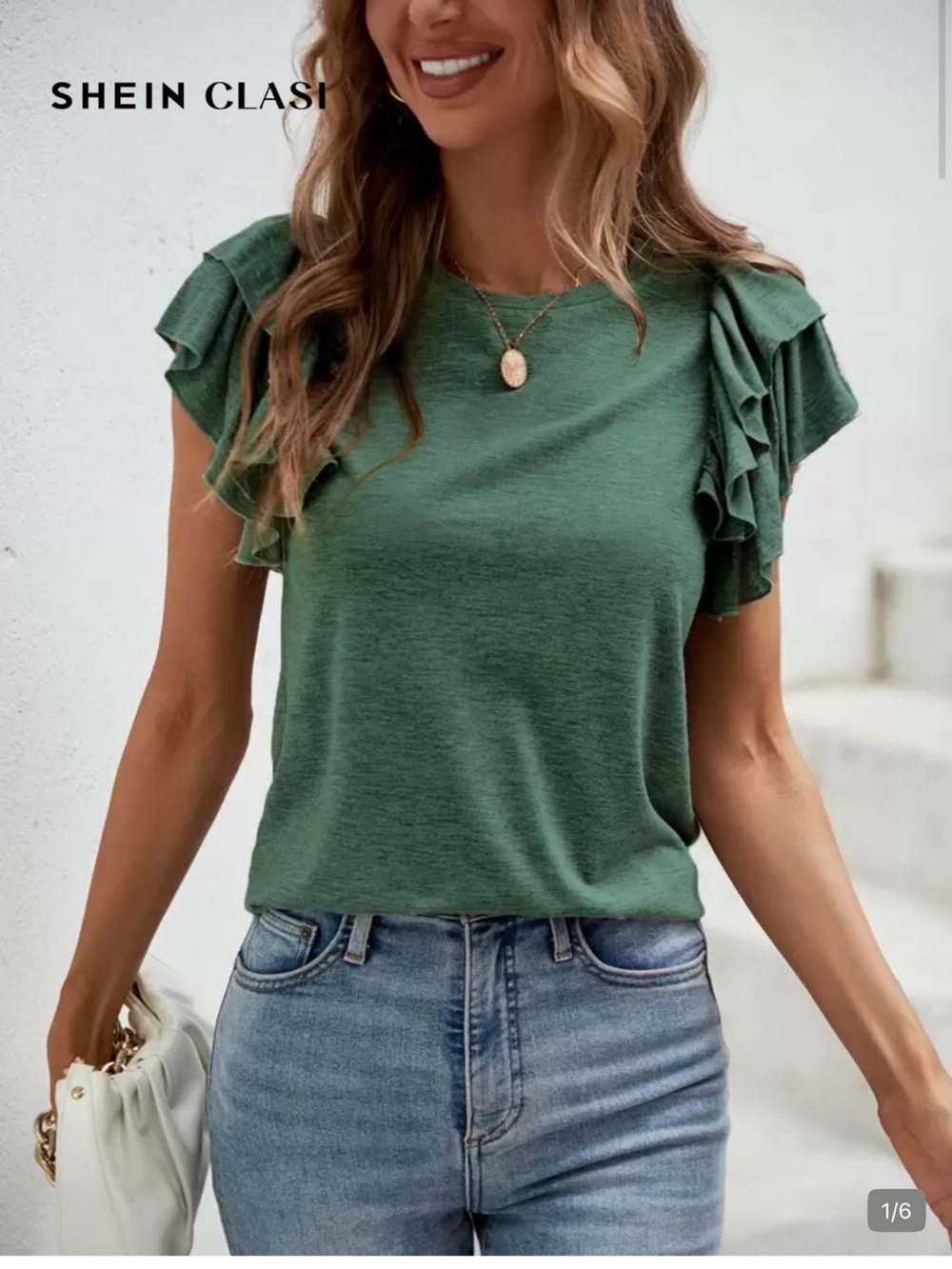 Green Ruffle Sleeve Women's Top